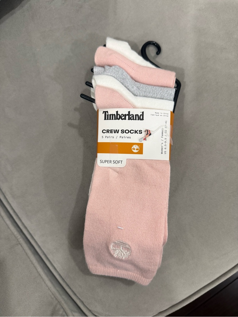Timberland Crew Sock Pack - Pink, White, Gray (5 Pairs)